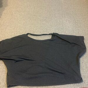 grey open back shirt